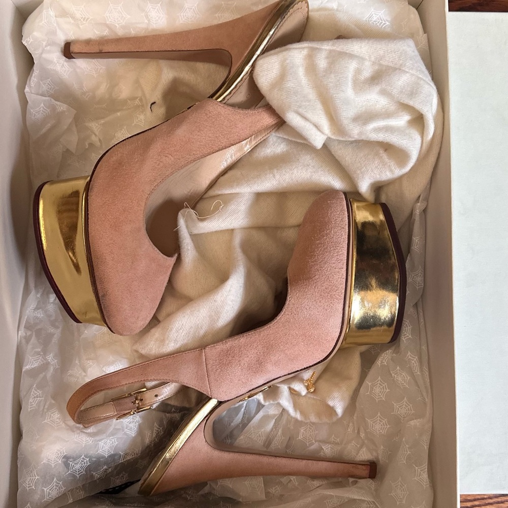 Charlotte Olympia Pink and Gold Heels with Stiletto Design